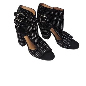 Laurence Dacade Black Studded Buckle Heels with Chunky Block Heel Sz 7.5